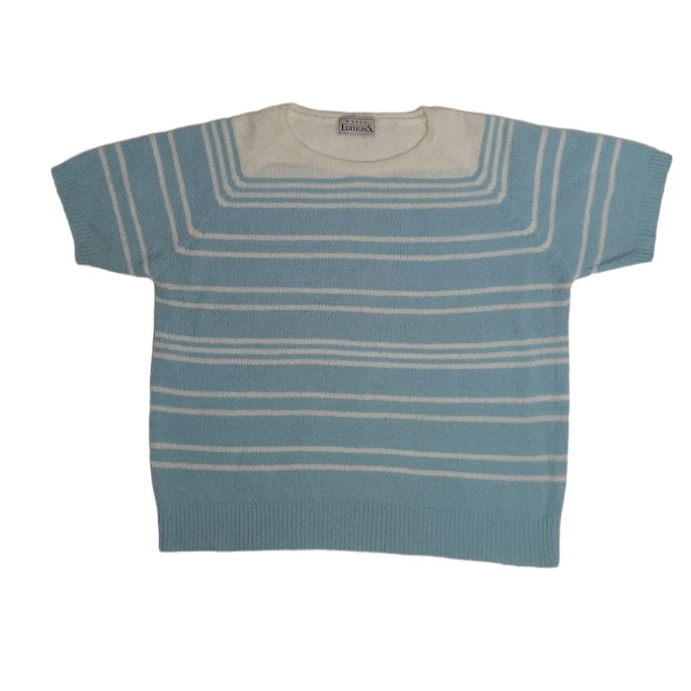 VINTAGE‎ 90s blue striped short sleeve coastal sweater M/L